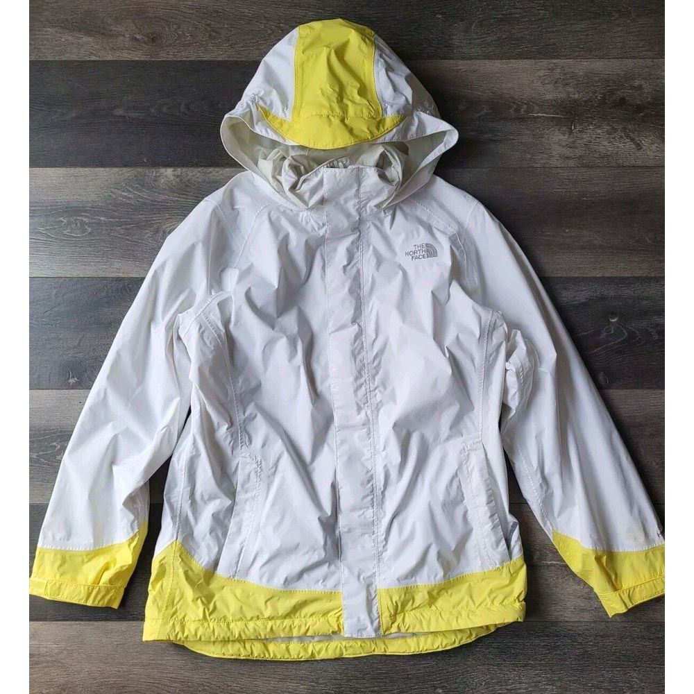 The North Face Rain Jacket Girls Size XL White Yellow Hyvent Waterproof‎ Hooded